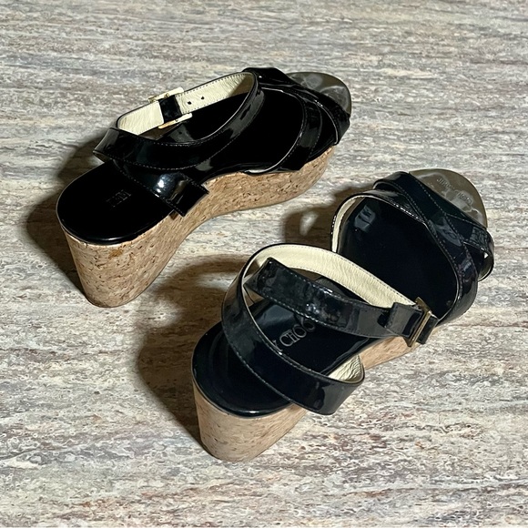 Jimmy Choo open toe strapped glossy wedge sandals - Picture 15 of 16